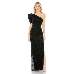 $598 MAC DUGGAL EMBELLISHED PUFF ONE SHOULDER COLUMN GOWN DRESS 10912